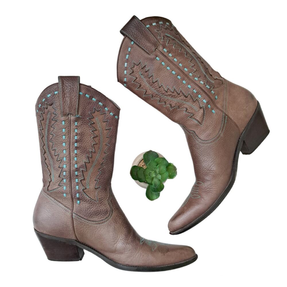Gianni Bini Montana211 Fudge LE WESTERN BOOTS  7.5  Brown Turquoise Cowboy